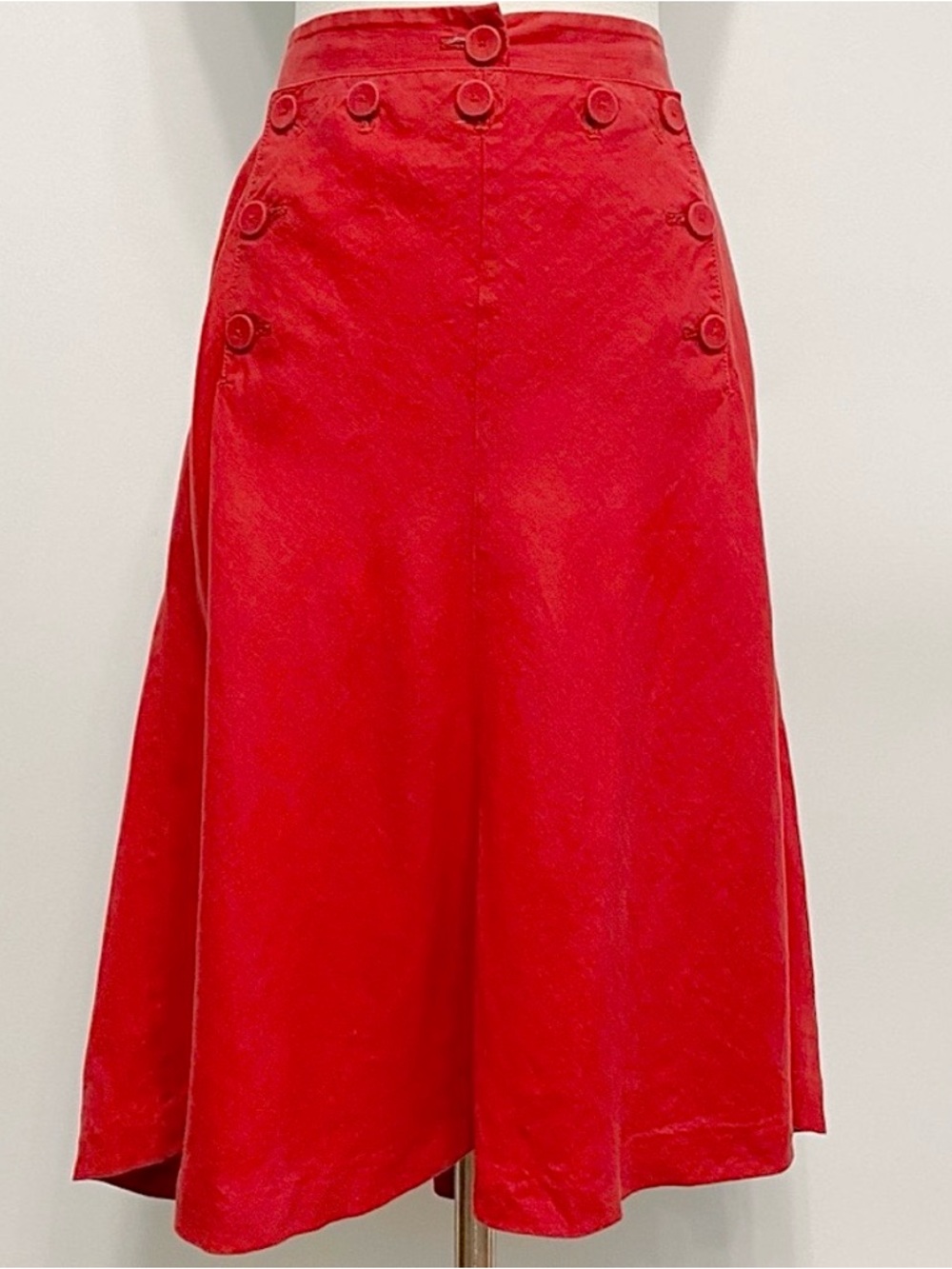 J. Crew linen Nautical Sailor Red A line Skirt cream tie buttons Midi Cherry 🍒